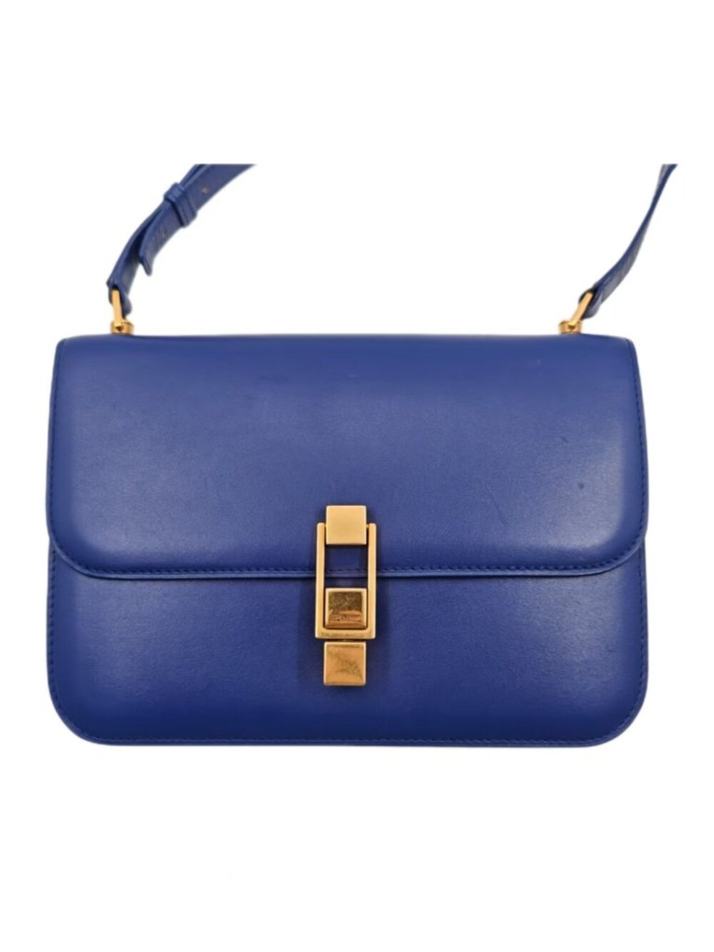 Saint Laurent Carré Leather Crossbody Bag Blue Gold Hardware Classic Flap YSL